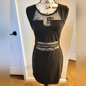 Little Black Dress / Mesh Insert at the Waist, Neckline and Back